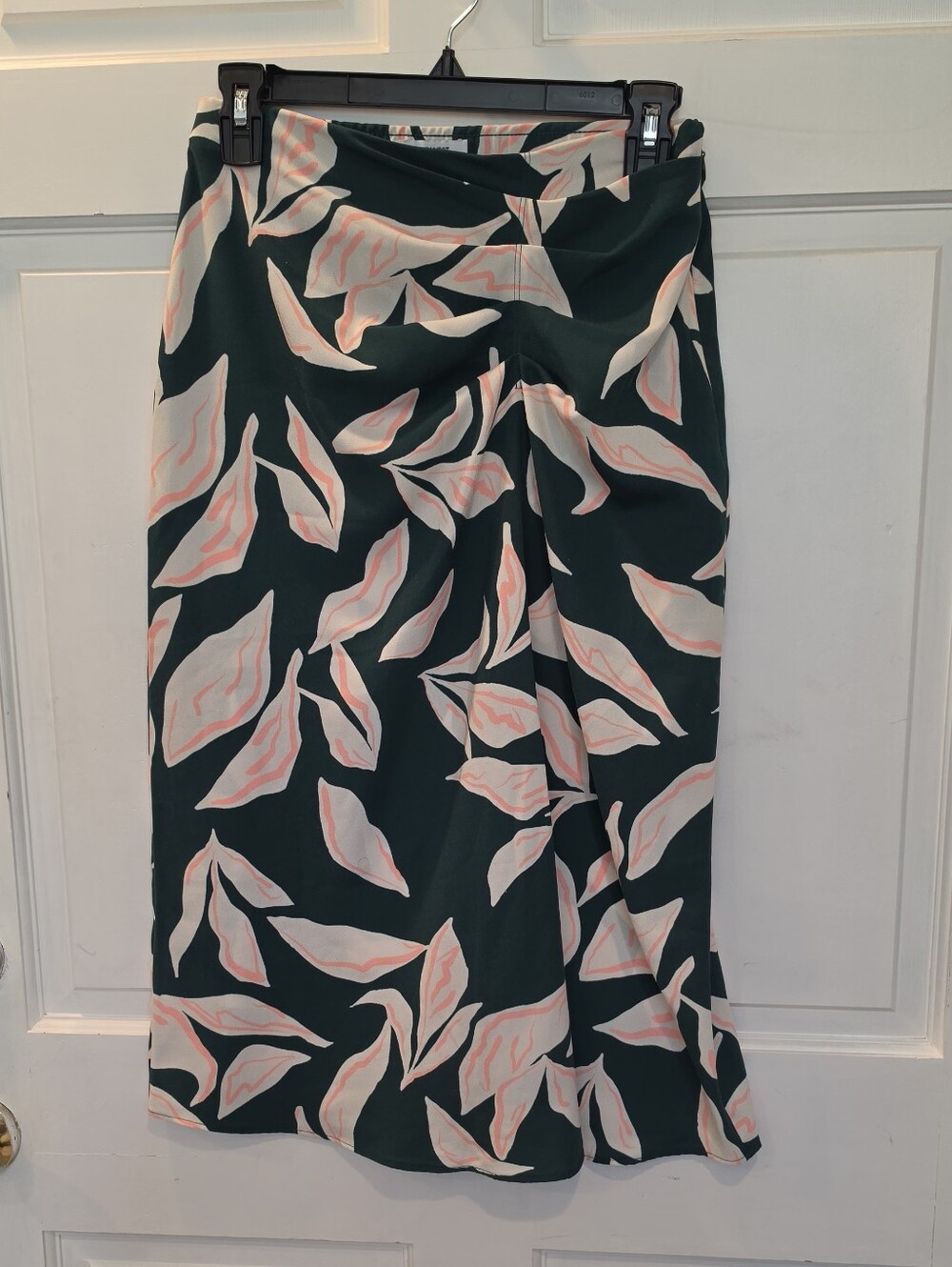 Nine West Black Midi Skirt with Pink and Cream Leaf Print